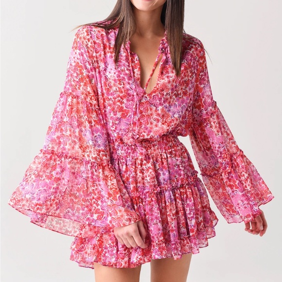 Misa Los Angeles Dresses & Skirts - Misa Los Angeles Leeva dress long sleeve mini pink red XS barbiecore (bin W)